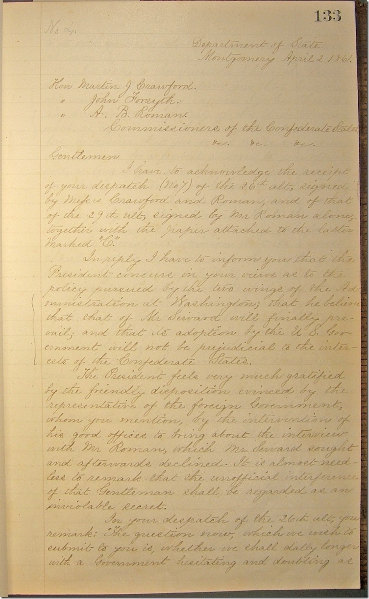 AMs 811-20 p133 Confederate Letter Book 4-2-1861 edited