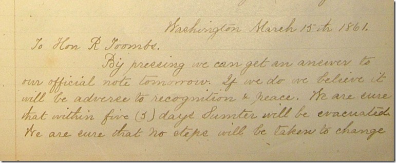 AMs 811-20 p199 Confederate Letter Book 3-15-1861 telegram edited