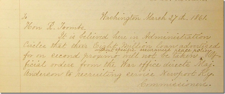 AMs 811-20 p203 Confederate Letter Book 3-27-1861 telegram edited2