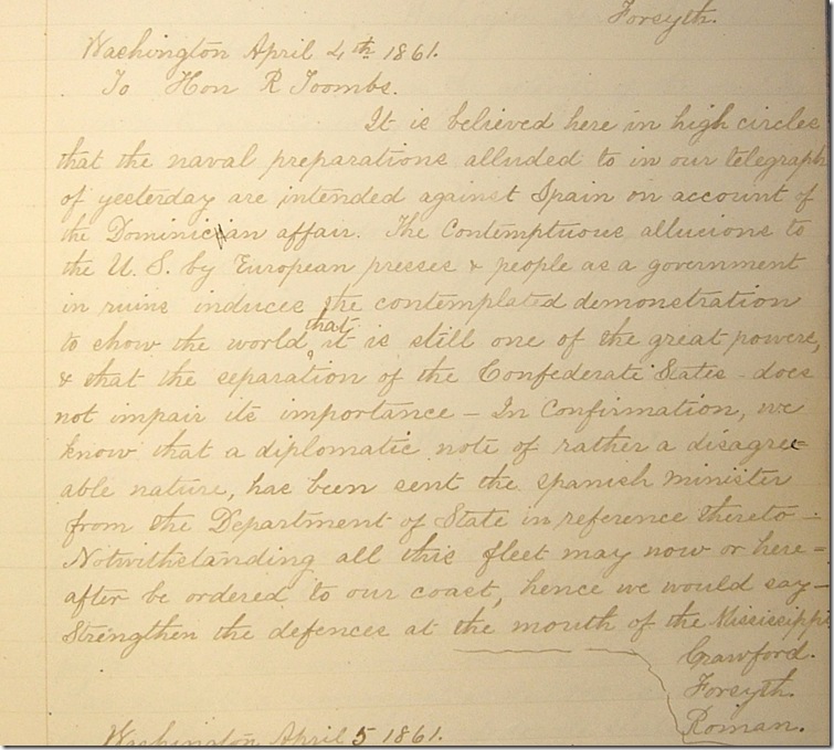 AMs 811-20 p209 Confederate Letter Book 4-4-1861 telegram