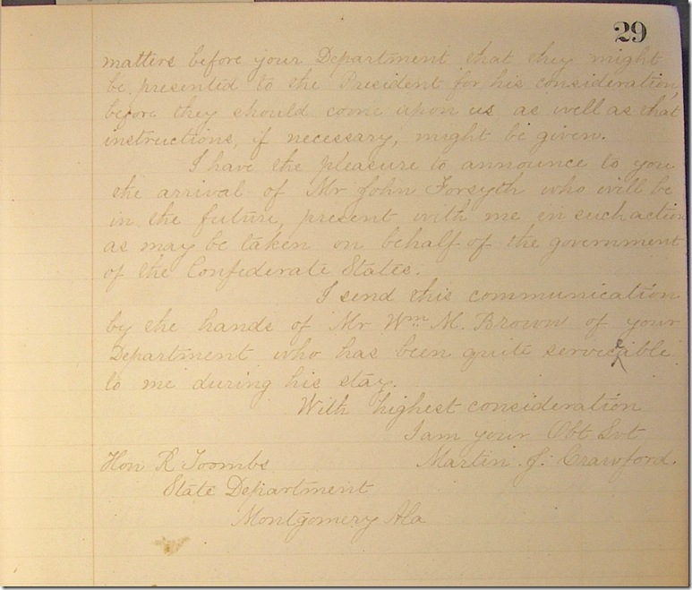 AMs 811-20 p29 Confederate Letter Book 3-6-1861 p6 edited