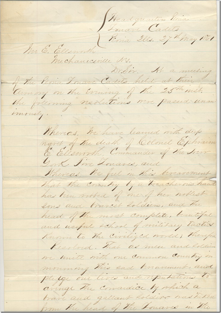 AMs 811-2-6 p1 resolutions of Peoria Zouave cadets