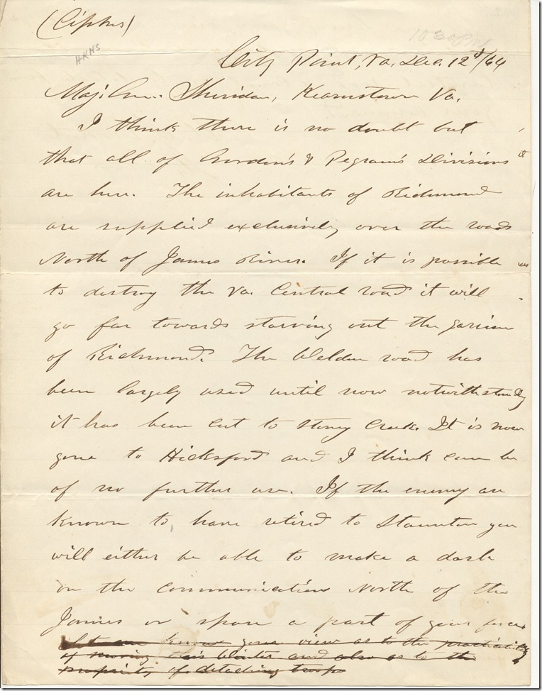 AMS 358-4 p1 U.S. Grant to Phillip H. Sheridan