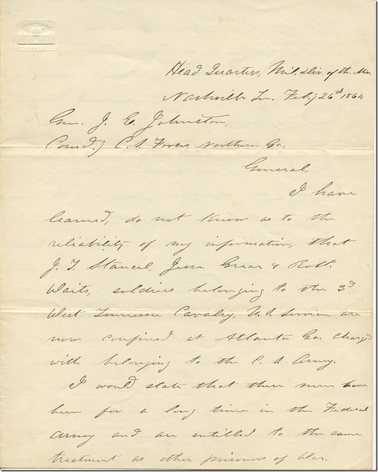 AMs 357-22 p1 U.S. Grant to Joseph E. Johnston
