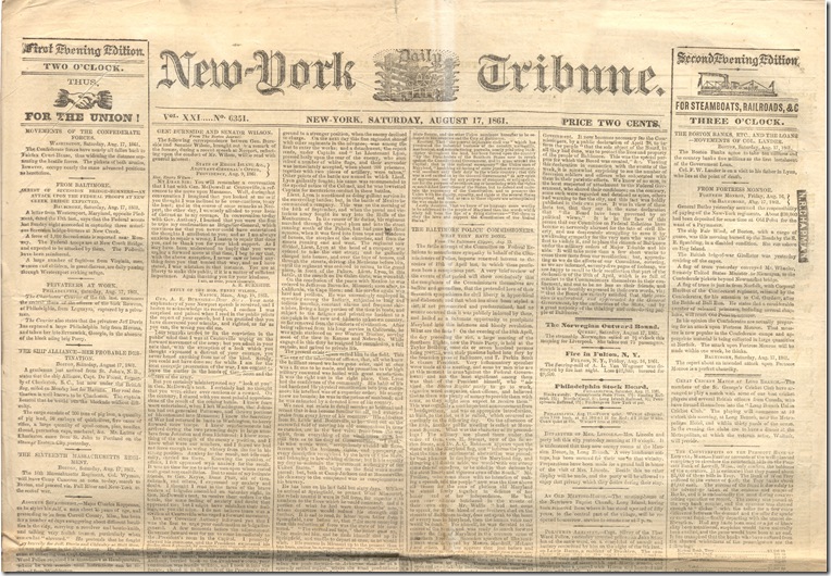 New York Tribune 8-17-1861 top