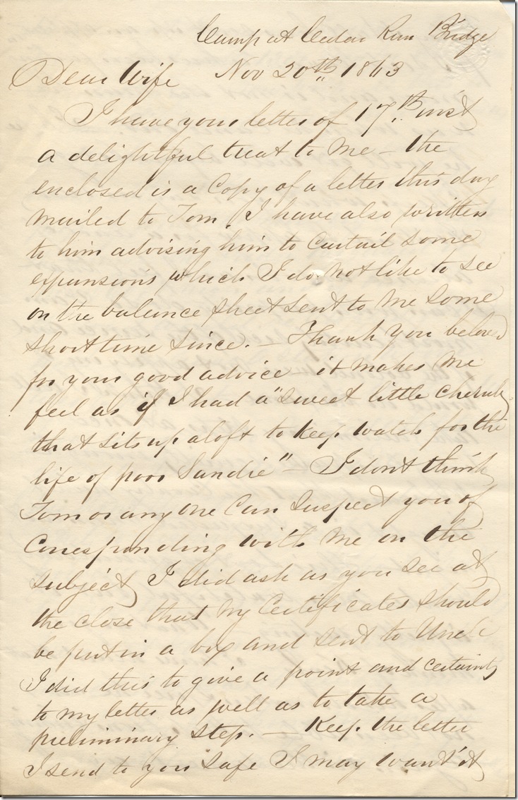 Rush IV-30-37 p1 A Biddle ALS to Julia William Rush, Nov. 20, 1863
