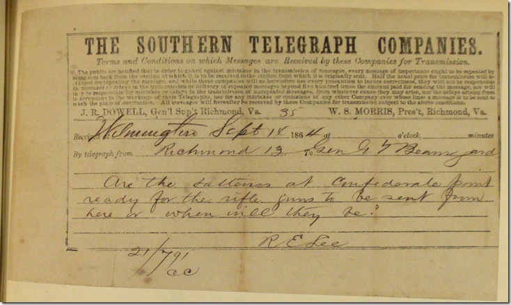 Telegram 9-14-64 Lee to Beauregard 10 mp